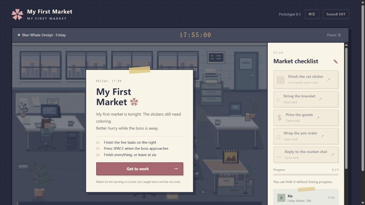 My First Market office scene, opening instructions and market preparation checklist.