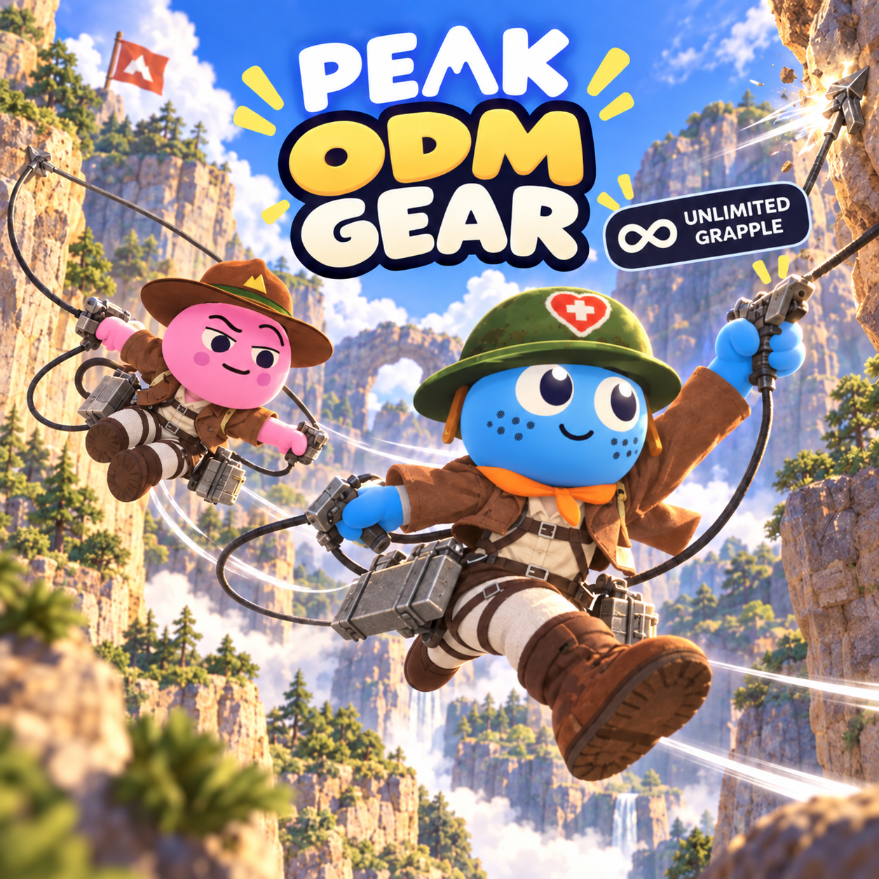 Illustrated PEAK ODM Gear cover showing two scouts grappling across a mountain.